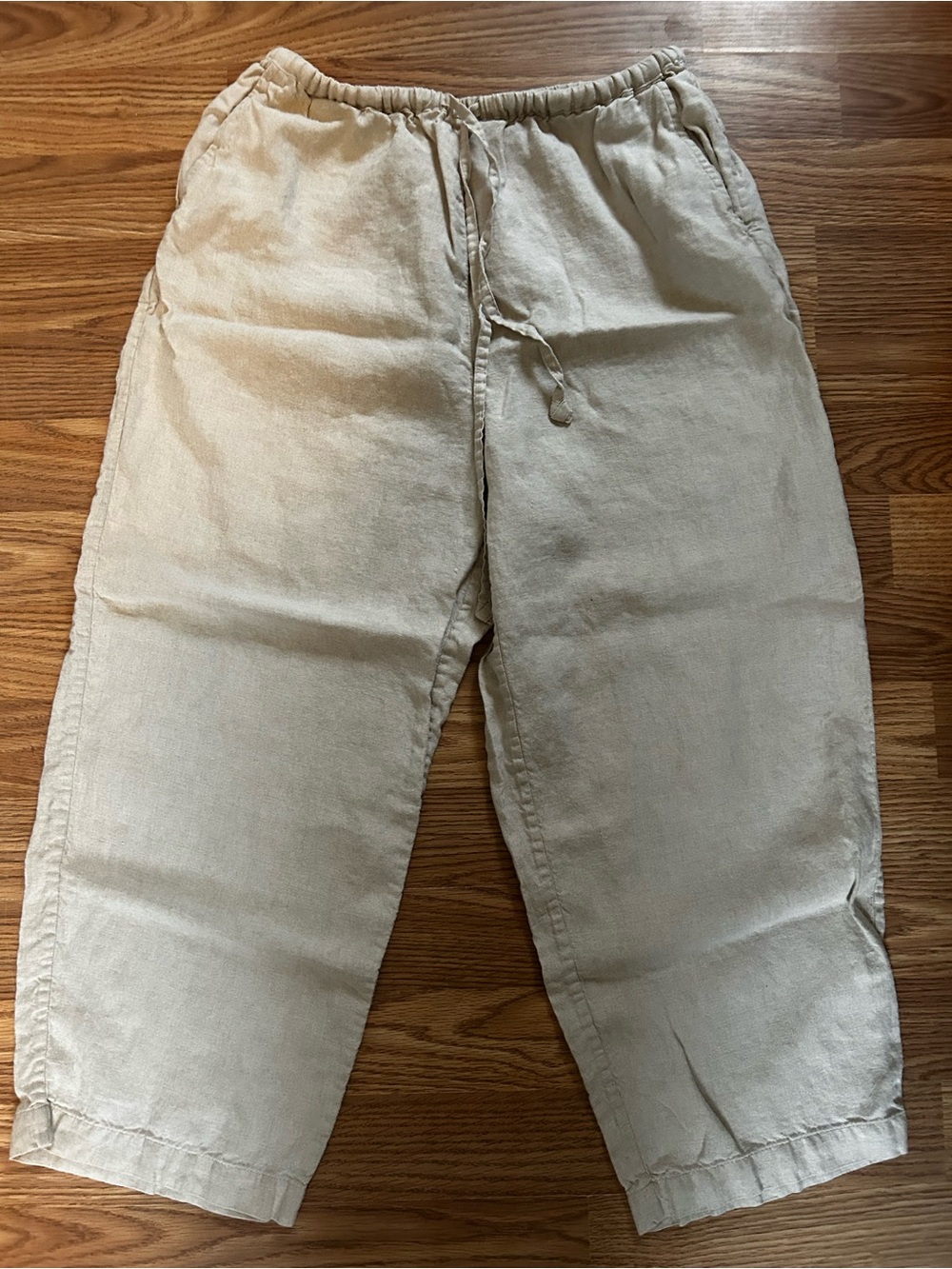 Valerie Stevens Beige Drawstring Linen Joggers